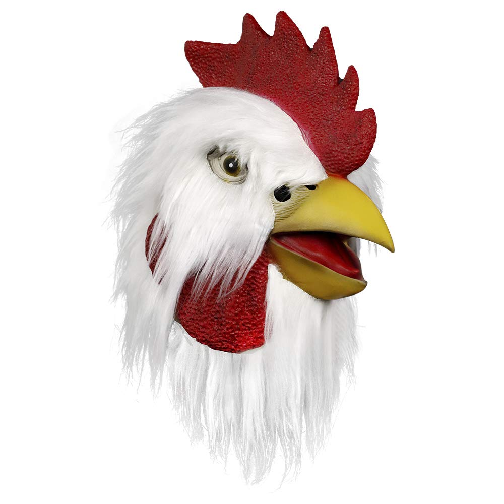 Halloween Costume Party Plush Novel Animal Head Mask Funny White Rooster (White)(White)