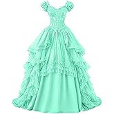 Ftupza Gothic Wedding Dresses Lace Appliques 1800s Victorian Dresses for Women Layered Tulle Prom Dress Long Ball Gown