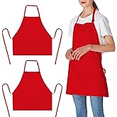 Jubatus 2 Pack 3 Pockets 100% Cotton Adjustable Bib Apron Chef Kitchen Cooking Aprons for Women Men, Red