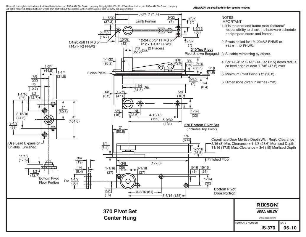 Rixson (Assa Abloy) Center Hung Pivot Hinges Model 370 Interior Or Rixson (Assa Abloy) Center Hung Pivot Hinges Model 370 Interior Or