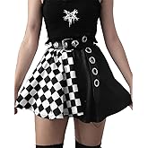TSMNZMU Womens Punk Plaid Mini Skirts High Waist Gothic Grunge Skirt Y2K Alt Emo Checkered Skirt with Belt