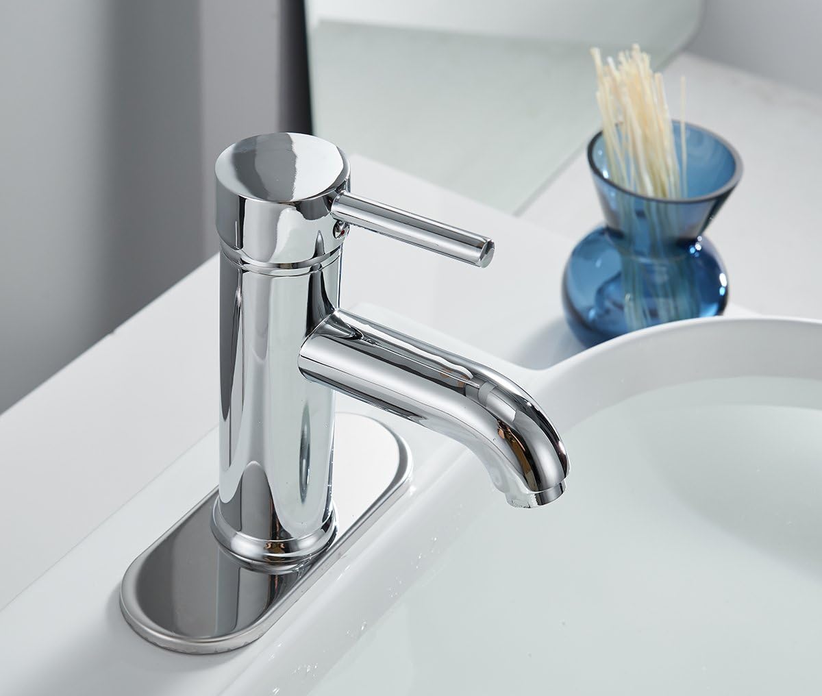 Greenspring Chrome Bathroom Faucet Sink Single Handle Lavatory Vanity Basin Mixer Tap One Hole Supply Line Long Spout Lead-Free - - 