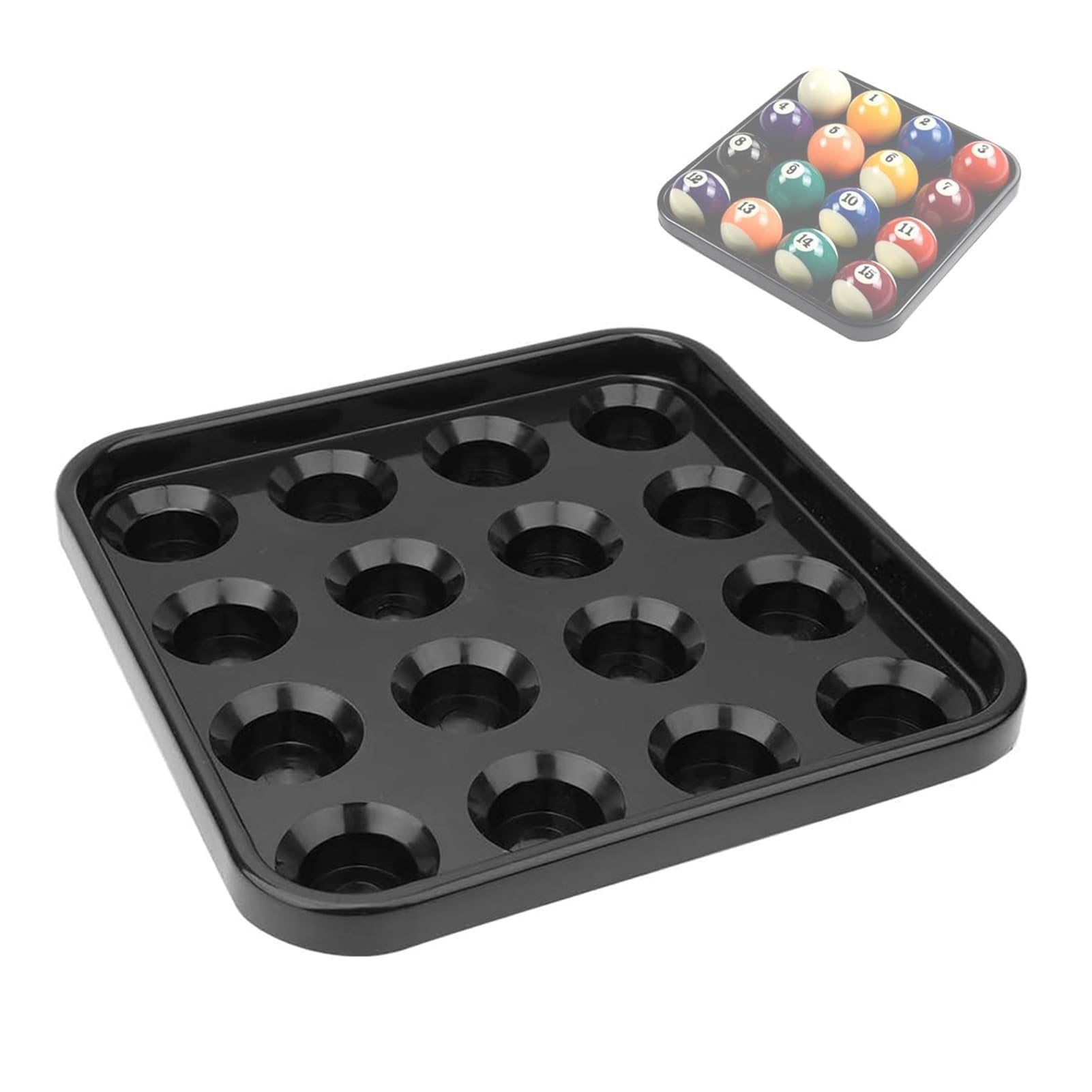 Billiard Balls Storage Tray, Standard Pool Ball Tray for 16 Balls, Billiard Ball Storage Tray Holds 16 Balls Plastic Pool Ball Carrying Tray for Billiard Pool Table (Black)