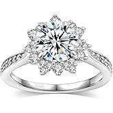 Aurora & Fiori 1/2/3/4 CT Round Moissanite Engagement Ring for Women, D Color VVS1 Solitaire Moissanite Ring S925 Sterling Silver with 18K Yellow/White Gold Plated