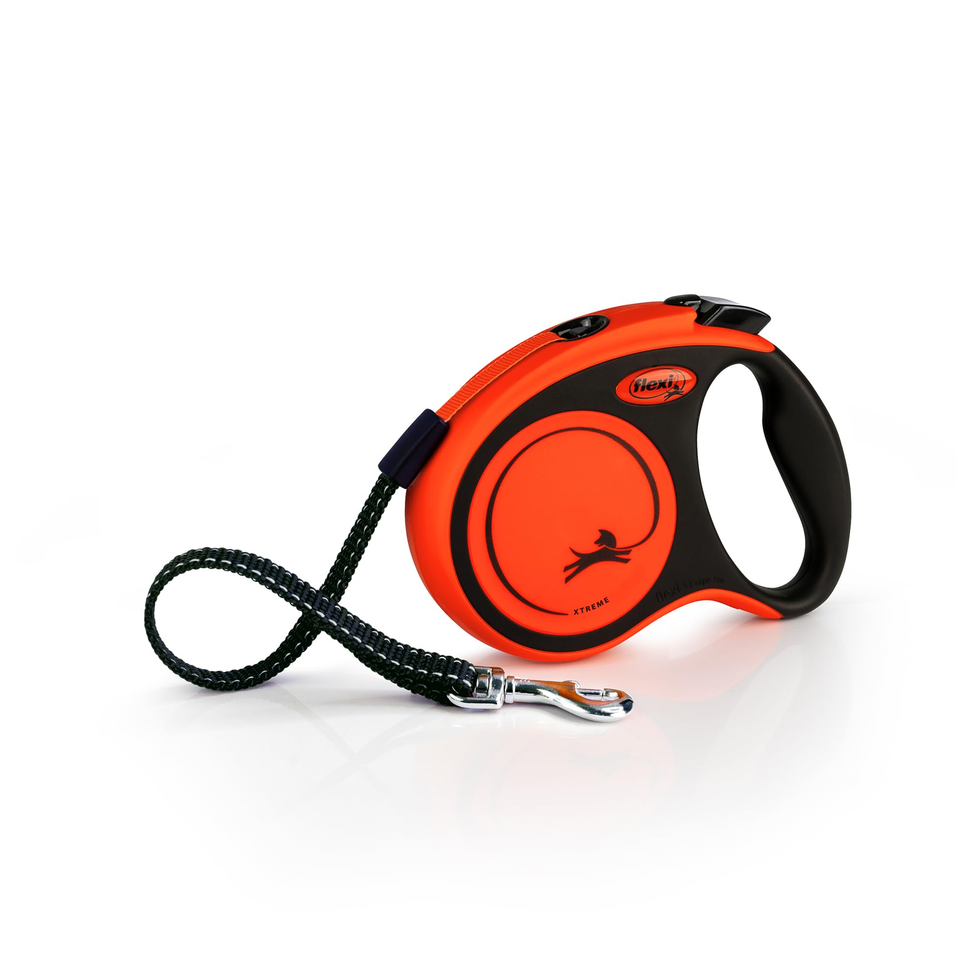 FLEXI® Xtreme S - Extra Robust Retractable Leash with 16 ft Extra Strong Tape | Protector Belt with Reflective Components | Handle Adjustment | Orange/Black