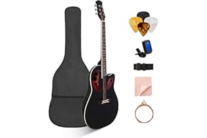 Acoustic Guitar, MIRIO 41Full Size Professional Acoustic Cutaway Guitar Kit Set W/Guitar Bag, Strap, Tuner Pick for Adult, Student, Beginner Black, Christmas Gift¡­