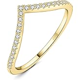 JewelryPalace V Shape Round Cut Cubic Zirconia Wedding Band for Women, 14K White Yellow Rose Gold 925 Sterling Silver Promise Ring for Her, Simulated Diamond Anniversary Stackable Rings