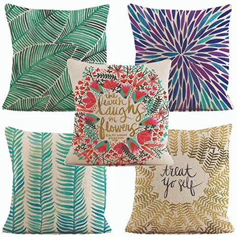 OJASVI HERBS Handmade Digital Printed Jute Cushion Cover 16 x 16 -Set of 5