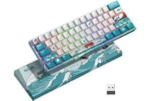 HITIME XVX M61 60% Mechanical Keyboard Wireless, Ultra-Compact 2.4G Rechargeable Gaming Keyboard, RGB Backlit Ergonomic Keyboard for Windows Mac PC Gamers(Coral Sea Theme, Gateron Yellow Switch)