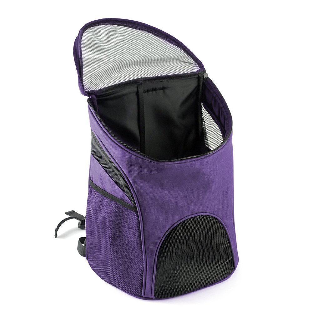 Multi-use Breathable Pet Backpack Cats and Dogs Pet bag Carrier Portable Mesh Pup Travel Dog House Airline Approved Hold Pet up to 10 lb (Purple)