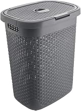 Addis Faux Rattan 50 Litre Laundry Hamper with Lid Charcoal Grey