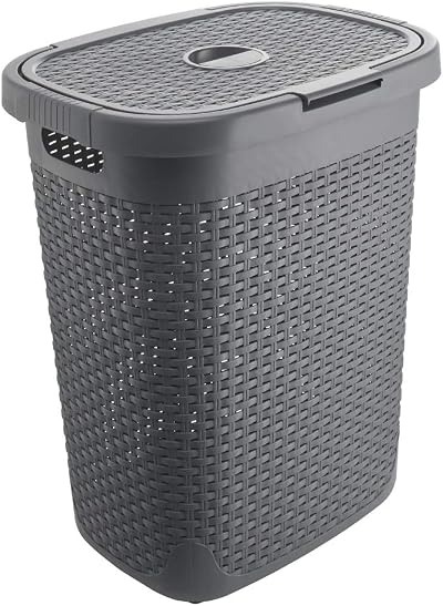 Addis Faux Rattan 50 Litre Laundry Hamper with Lid Charcoal Grey