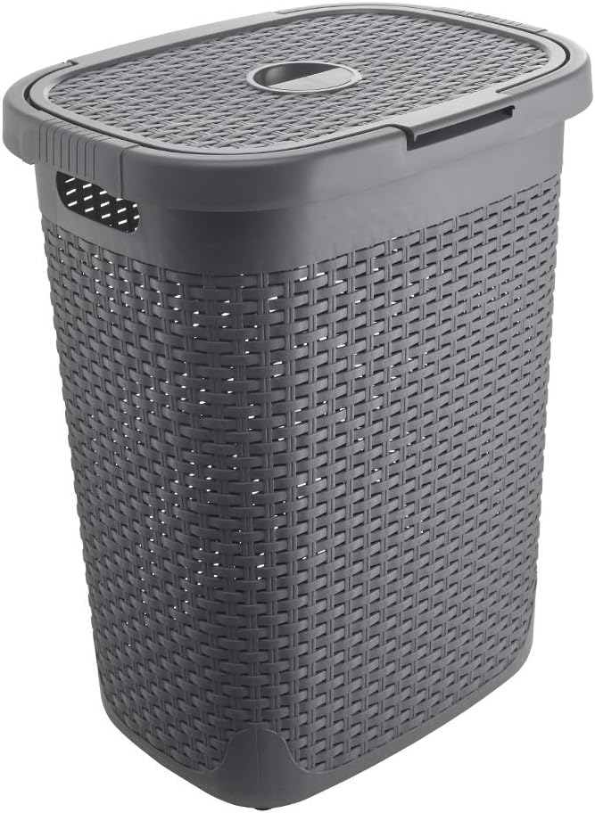 Addis Faux Rattan 50 Litre Laundry Hamper with Lid Charcoal Grey