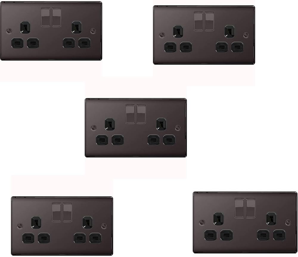 BG Electrical NBN22B-01 Double Switched Power Socket Black Nickel 13 Amp 5 Pack