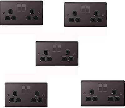 BG Electrical NBN22B-01 Double Switched Power Socket Black Nickel 13 Amp 5 Pack