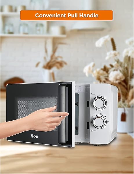 COMMERCIAL CHEF SMALL MICROWAVE 0.7 CU. FT. COUNTERTOP MICROWAVE WITH MECHANICAL CONTROL, WHITE MICROWAVE WITH 6 POWER LEVELS, OUTSTANDING PORTABLE MICROWAVE WITH CONVENIENT PULL HANDLE