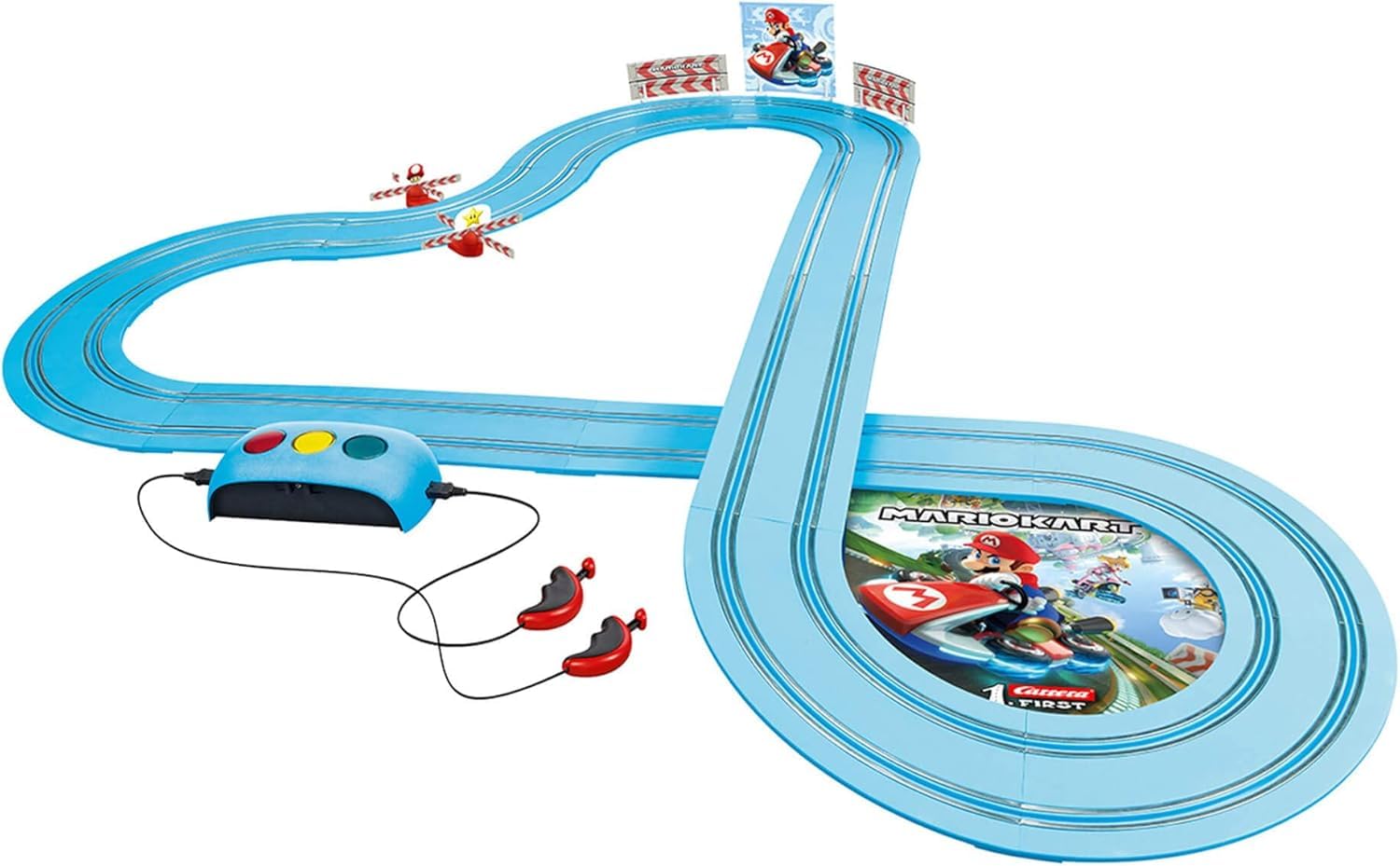 Carrera First Mario Kart™ - Royal Raceway Autorennbahn für Kinder ab 3 Jahren | 2,4m Rennstrecke mit Mario und Yoshi | mit original Mario Kart-Sound I Geschenke für Kinder zu Ostern 2