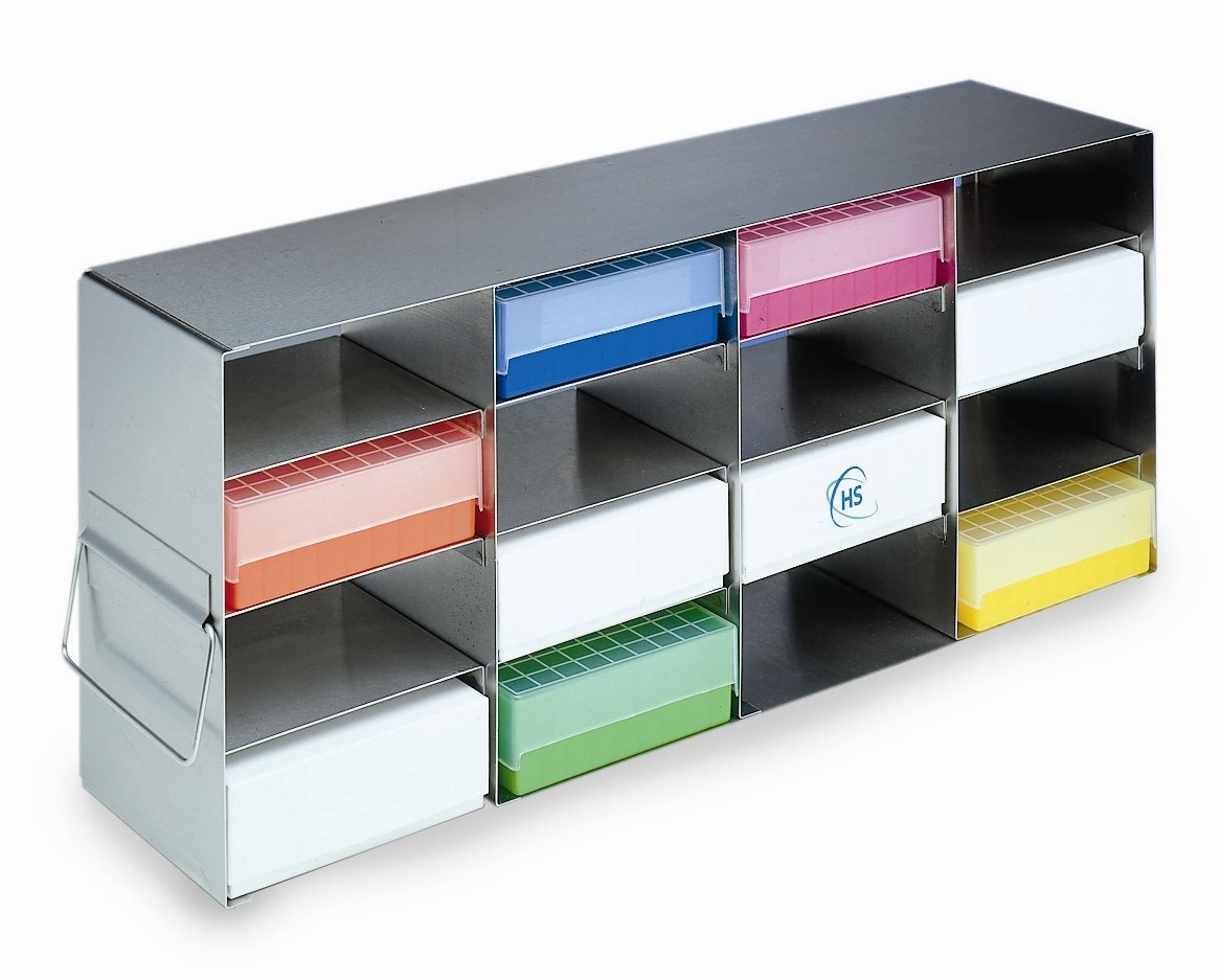 Heathrow Scientific HD2862H Stainless Steel Horizontal Freezer Rack 4 x 4 Compartment for 53mm Tall Boxes