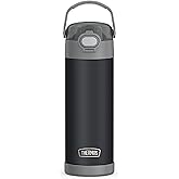 THERMOS FUNTAINER 16 Ounce Stainless Steel Vacuum Insulated Bottle with Wide Spout Lid, Matte Charcoal