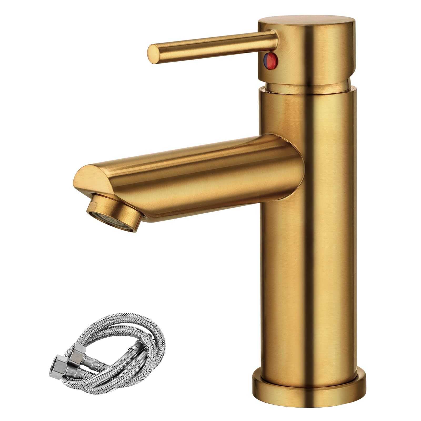 Peppermint Basin Mixer Tap Gold Bathroom Sink Taps, Modern Mono Single Lever Basin Taps with UK Standard Hoses for Bathroom, Stainless Steel