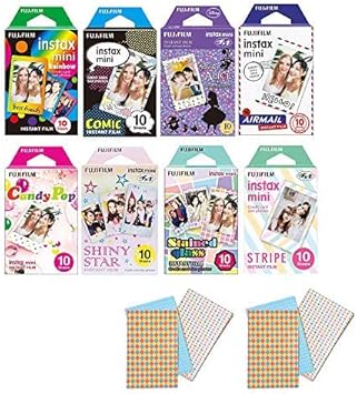 Amazon Co Jp 富士フィルム チェキ Instax Miniフィルム8個パックバンドル レインボー キャンディーポップ ステンドグラス シャイニースター ディズニーアリス コミックス 航空便 ストライプ10 8 80シートアソートセット ステッカー40枚 カメラ
