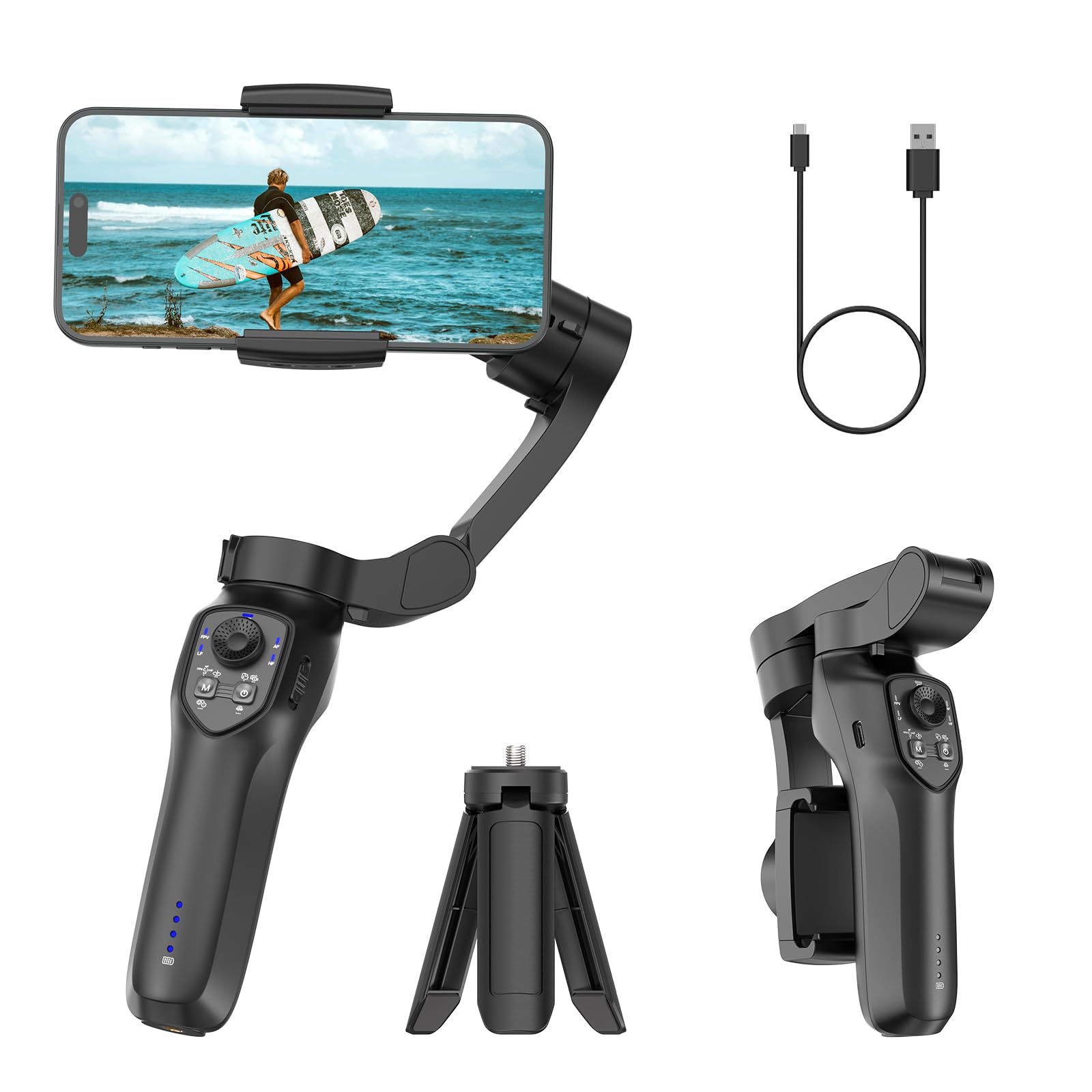 Photo 1 of COMITOK L7C Pro, Gimbal stabilizer for iPhone, Phone Stabilizer for Video Recording with Face/Object Tracking, 3-Axis Gimbal for Android & iPhone 15 Pro Max, Foldable Phone Gimbal Vlog Recording