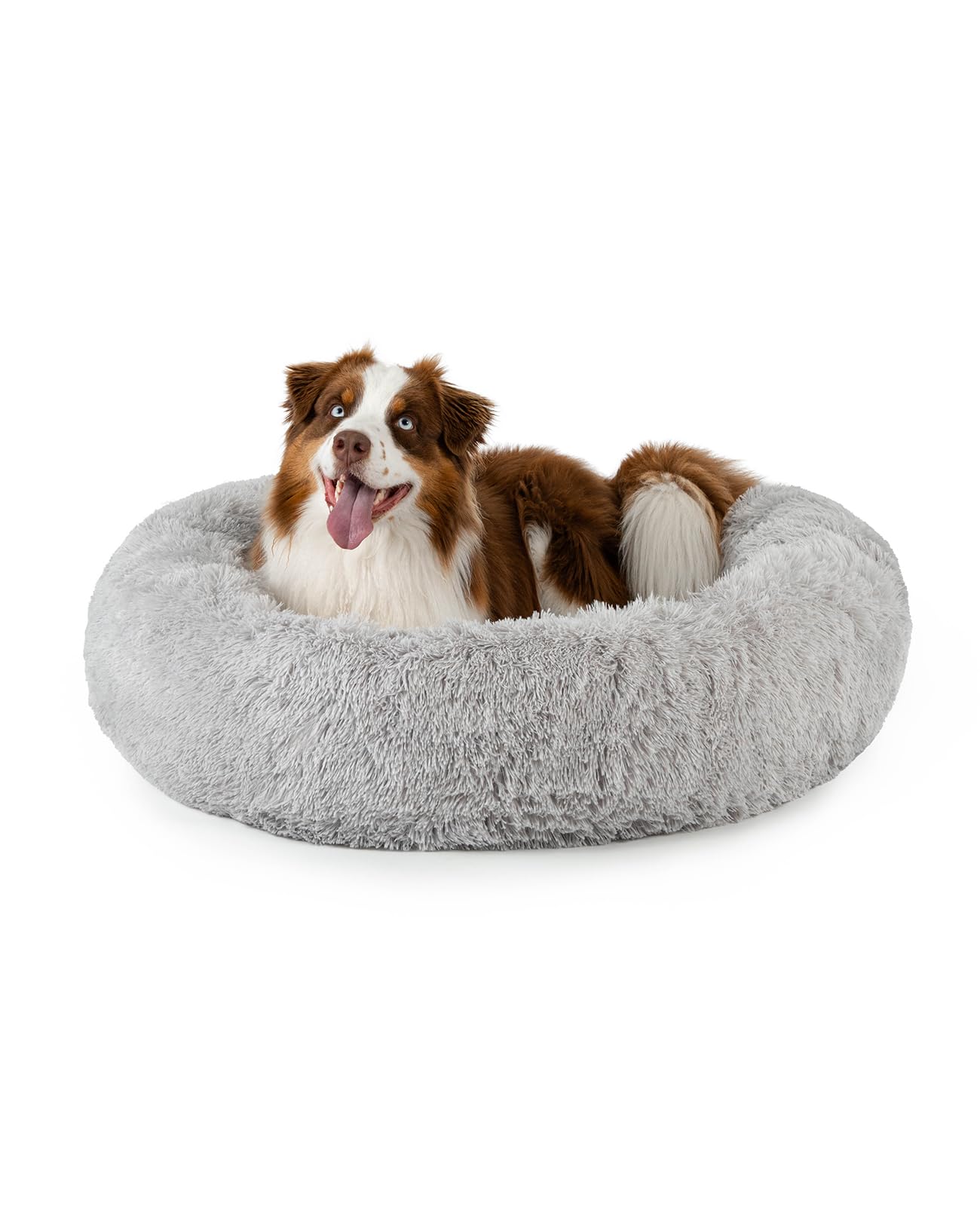 lionto Donut bed for dogs and cats, fluffy round dog bed for small and large pets, Ø 100 cm, soft cat bed made of cuddly plush, dog cushion with extra thick filling, light grey — image 1