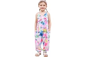 YOUSIE Baby Toddler Girl Romper Sleeveless Jumpsuit Summer Outfit Adjustable Pants with Pockets 1-5 Years
