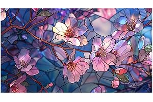 JOONOR Retro Magnolia Sunroof Film, Stained Glass Decals Floral Window Privacy Film for Car Sunroof Living Room Sun Blocking Decor Removable Static Cling PVC Stickers, 17.72 x 35.43 Inch, Style D