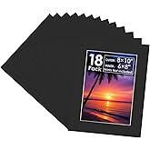 18 Pack Picture Mats, 8x10 for 6x8 Picture Frame Mats, Acid Free Core Bevel Cut Picture Frame Mattes for Photos Artworks Prints (Black)