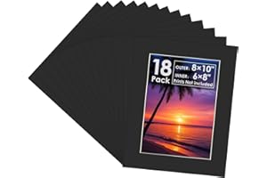 18 Pack White Picture Mats, 8x10 for 6x8 Picture Frame Mats, Acid Free Core Bevel Cut Picture Frame Mattes for Photos Artwork