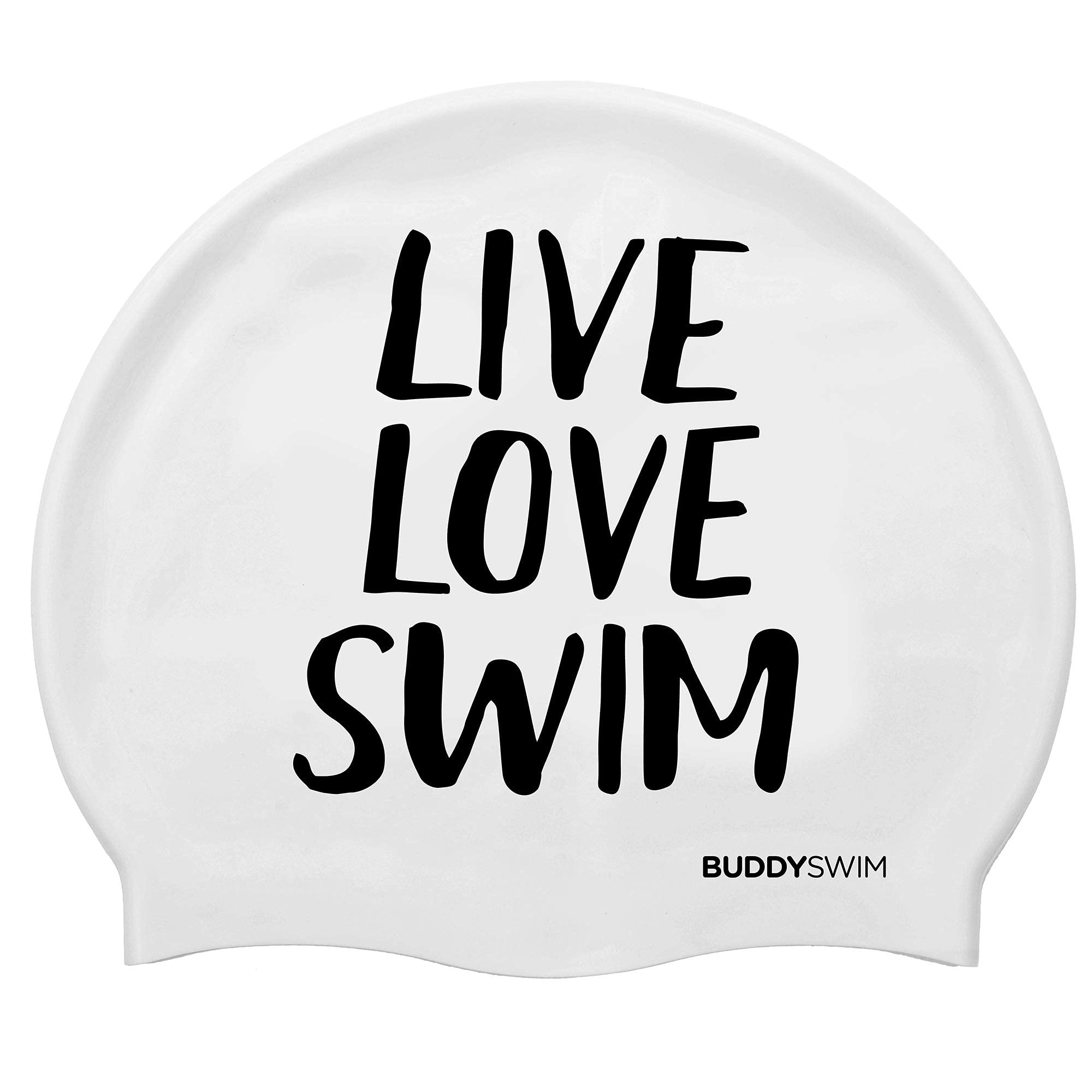 BUDDYSWIM Swimming Cap for Men or Women. Comfortable and Resistant Silicone Swimming Cap for Pool or Open Water. LLS (White)