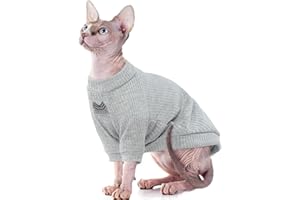 ROZKITCH Sphynx Cat Clothes, Breathable Hairless Cat Shirt with Sleeves, Turtleneck Kitten Pullover Pajamas Outfit for Cornish Rex, Devon Rex, Peterbald, Puppy Small Dogs All Seasons Grey L