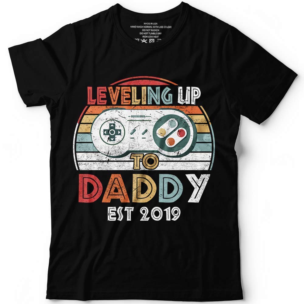 Vintage Leveling Up To Daddy Promoted To Dad Est 2019 Pregnancy Announcet Father's Day Gifts Video Game Gamer Customized Handmade Sweater T Shirt