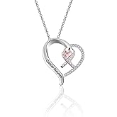 POTIY Breast Cancer Awareness Pendant Necklace with Pink Heart Shaped Diamond - Survivor Gift for Women