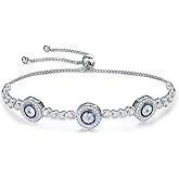 BISAER 925 Sterling Silver Blue Evil Eye Bracelet with Cubic Zirconia Hamsa Adjustable Chain Bracelets for Women