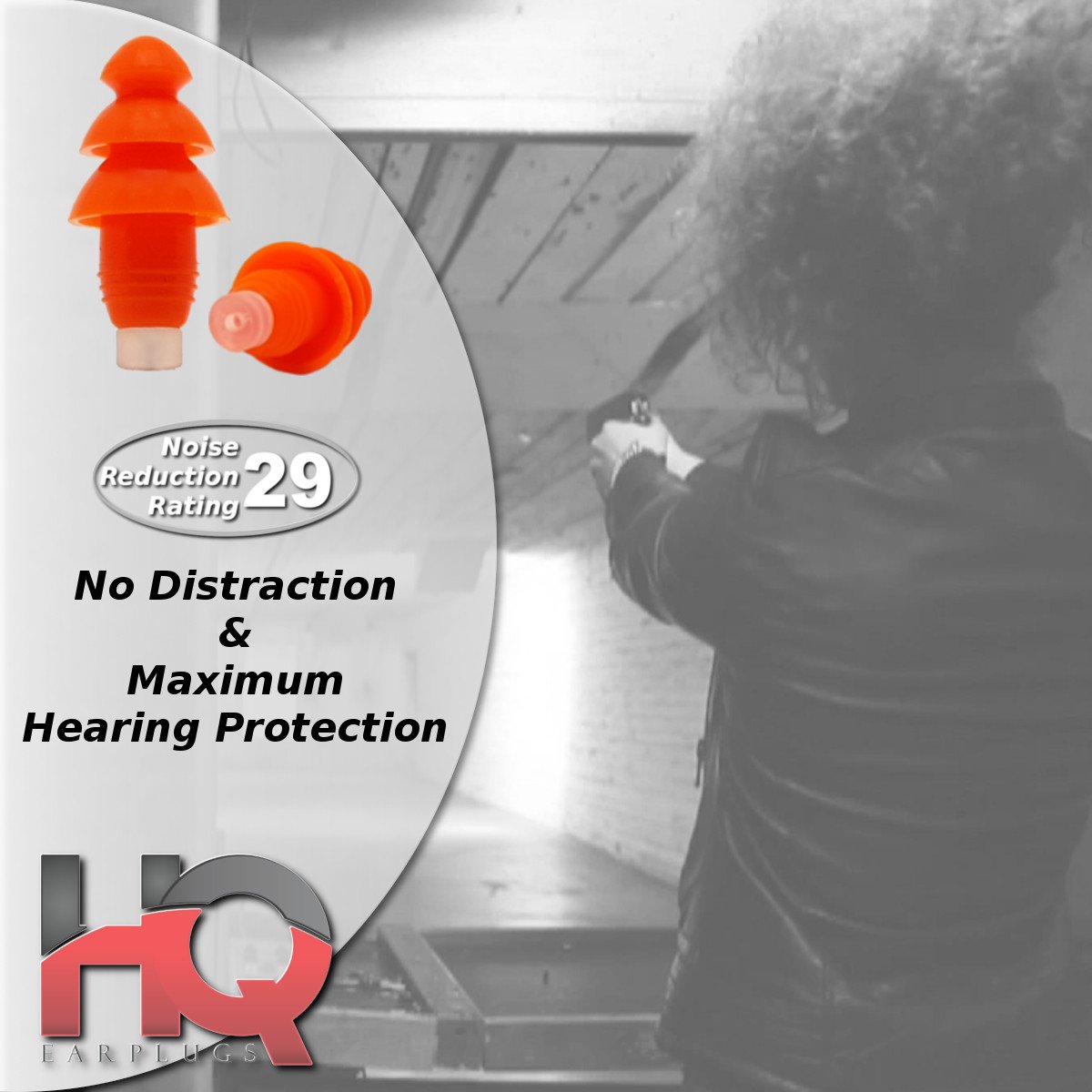 Soft Silicone Ear Plugs with Filter- Noise Cancelling & Hearing Protection By HQ Earplugs - NRR 25 to 29db – Water Block Ends – One Size Fits All (Orange)