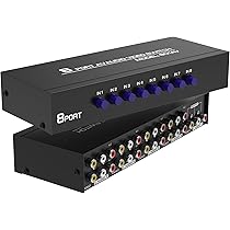 Fosmon 8-Way RCA Splitter AV Switch 8 in 1 Out Composite Video L/R