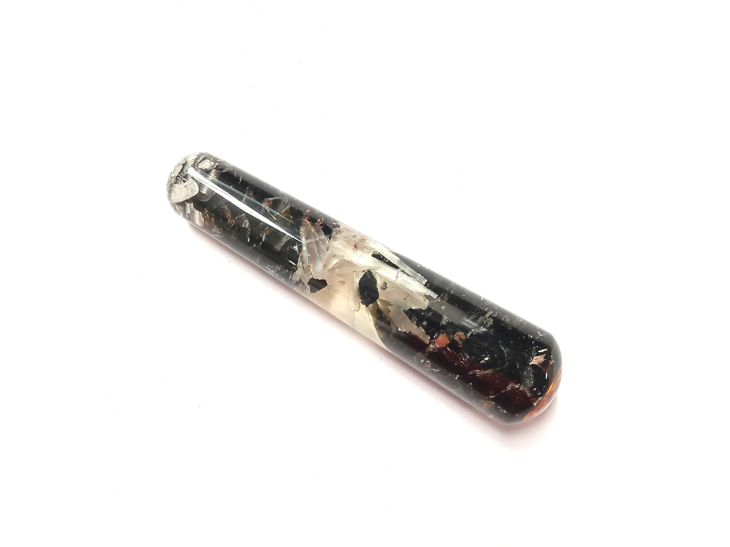 Prajet Energized Orgonite Smooth Massage Wand Stick Energetic Copper Chokurei Reiki Healing Genuine Crystal Divine (B.Tourmaline+ Selenite Smooth)