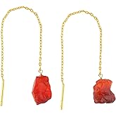 Shivangi Gems Natural Raw Gemstones Threader Earrings, Handmade Dangling Earrings for Women, Gold Plated Earrings, Rough Stones Healing Crystals, Women Jewelry, Gift For Her