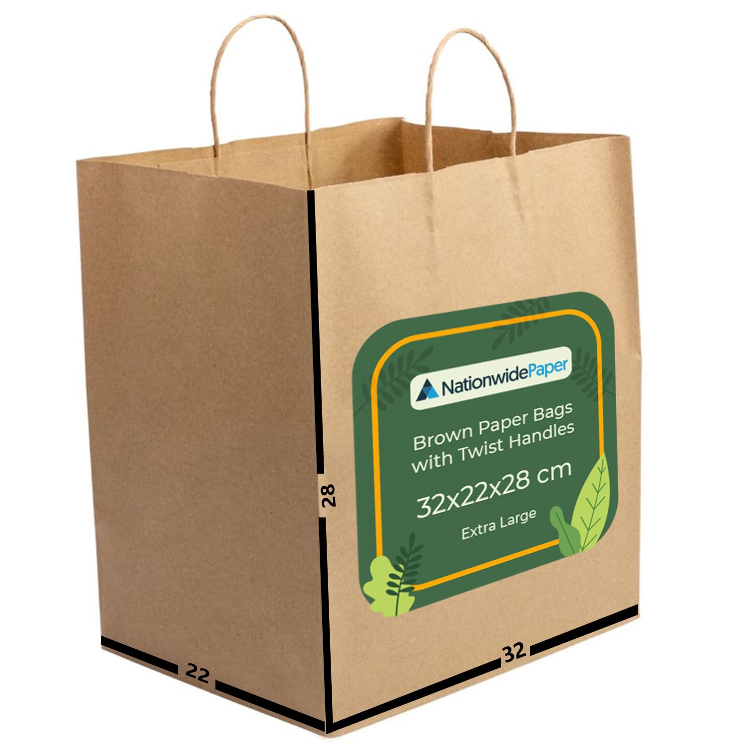 NationwidePaper 20pcs Extra Large Brown Paper Bags, Party Bags, Gift bag DIY and Sweet bags with Strong Twisted Handles (32x22x28cm)