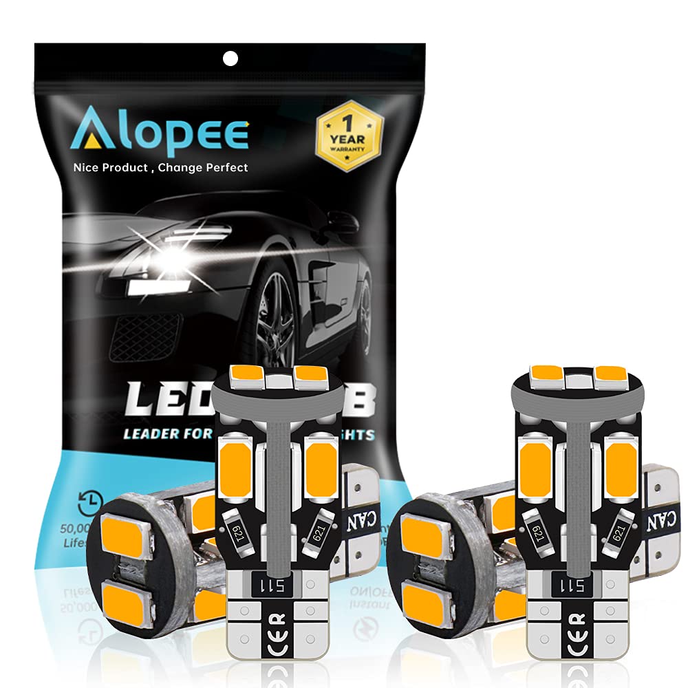 Alopee 4-Pack T10 194 168 W5W 501 Amber/Yellow Canbus Error Free LED Bulbs 10-SMD 2835 Chipsets 12V Car Replacement Bulb For Map Dome Courtesy License Plate Side Marker Light
