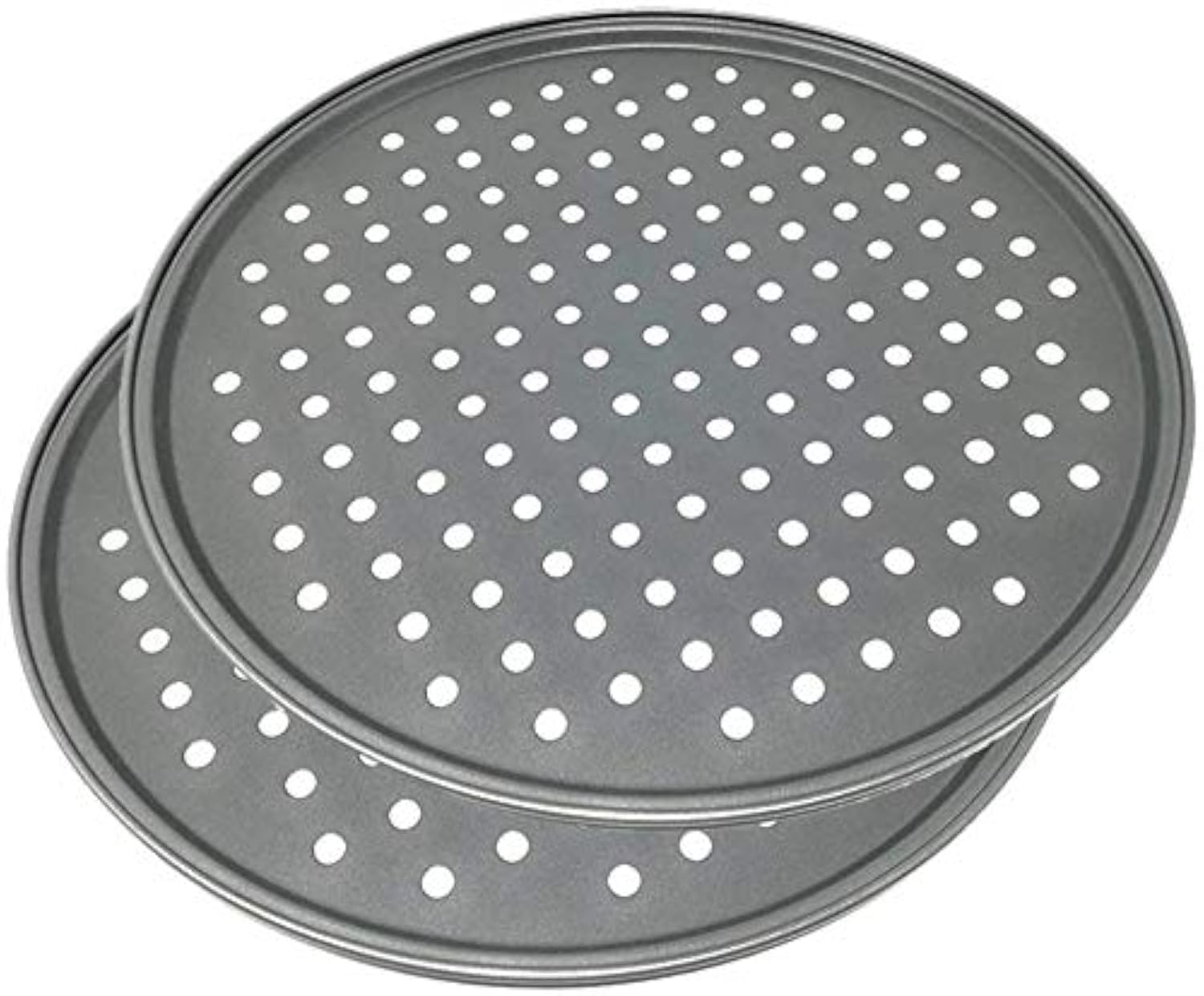 LS Kitchen Space Home - 2X Non-Stick Pizza Pan Carbol Steel 32 cm - Round Oven Baking Tray - Even Heat Distribution - Ideal for Homemade Pizza, Flatbreads & Focaccia