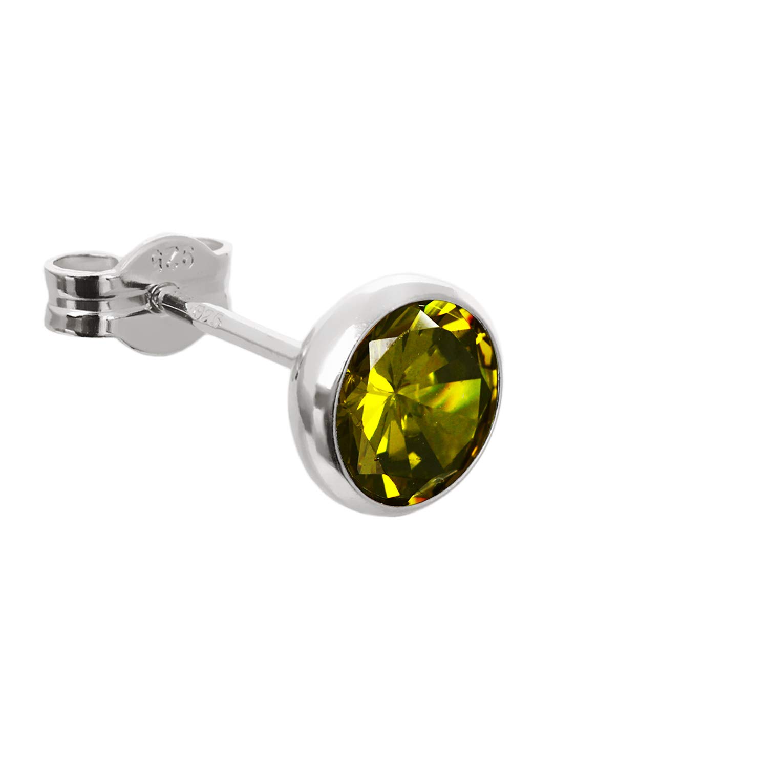 NKlaus silver single stud earrings zircon green 6,7mm 925 sterling silver ladies mens children 7896