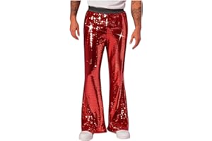 Men's Metallic Disco Shiny Pants Wedding Party Prom Bell-Bottoms Trousers Fashion Y2k Pants Elastic Waist Solid
