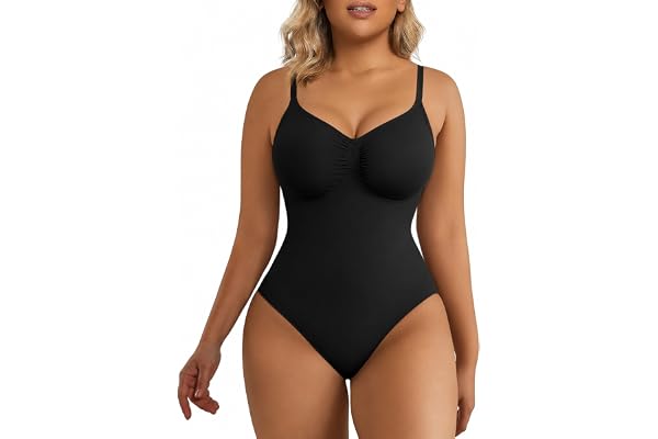 SHAPERX Shapewear for Women Tummy Control Seamless Tops with Thong Camisole Bodysuit Waist Snatching Body Shaper