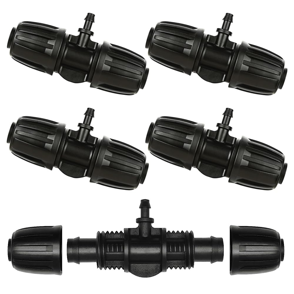 5 Pcs Barbed Tee Irrigation Tube Black Garden Connector 16mm to 4/7 Barbed Tee 1/2 inch Tubing for PE Hose Garden Irrigation Atomizer Irrigation