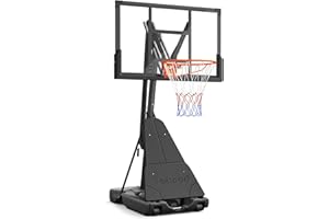 Yohood Basketball Hoop Outdoor Portable 44/48 Inch Backboard, 10ft Quickly Adjustable Basketball Goal System with Wheels for Court/Backyard/Driveway