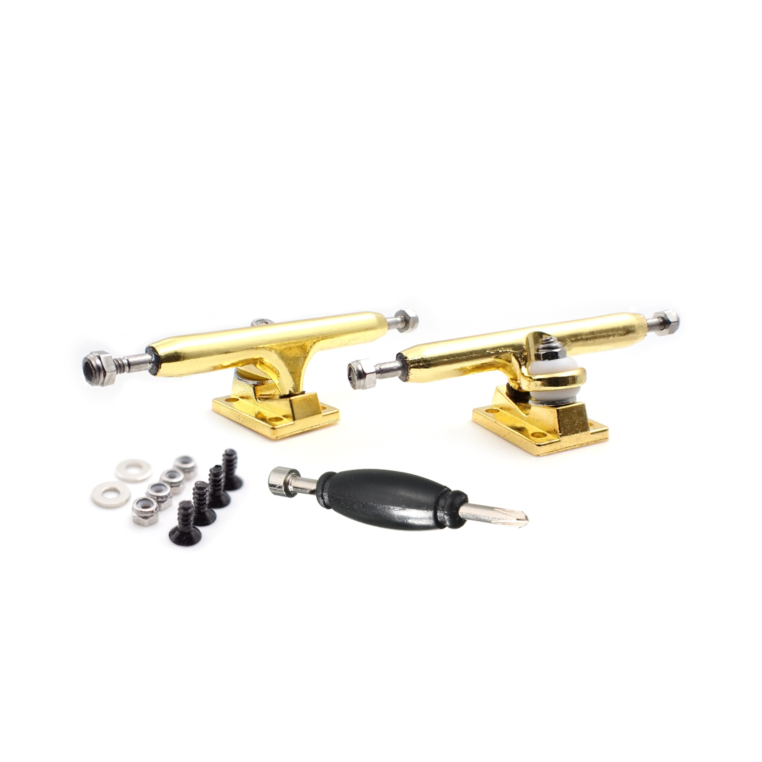 SPITBOARDS® 36 mm Fingerboard Pro Trucks by, Real Lock Nuts, Rubber Urethane Bushings, Optimised Hanger, Width 36 mm, for Fingerboard Tuning and Assembling (Gold)