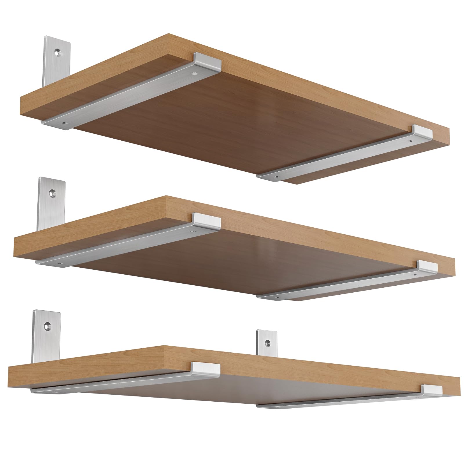 Photo 1 of VOTZAAQ Floating Shelf Bracket 8 inch - Shelf Brackets Stainless Steel Solid J Lip Bracket for Wall, Kitchen, Nursery, Fireplace Mantel, Bookshelves, Bar Wall Shelves 6 Pack